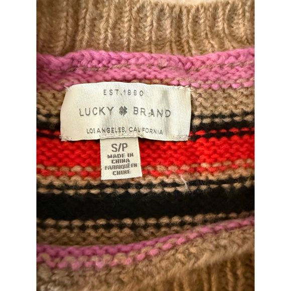 Women's Lucky Brand Striped Sweater Tan/Red/Pink/Black Size S - Picture 4 of 8